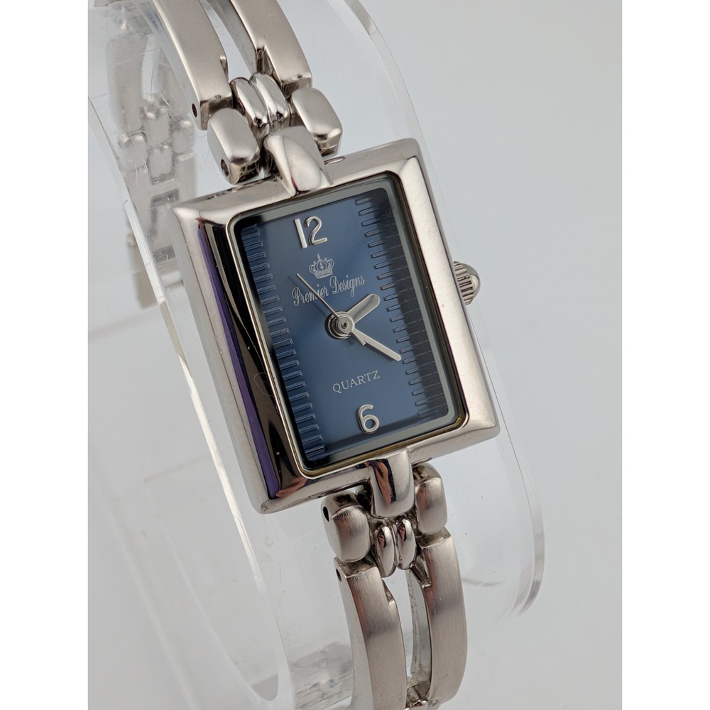 Premier Designs Watch Women 19mm Case Blue Dial 7.5" Silver Band- New Battery